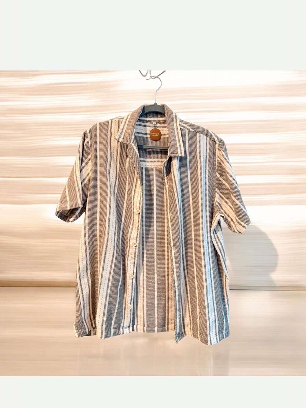 Men's Short-Sleeve Stripe Button-Up Shirt - Taupe & White